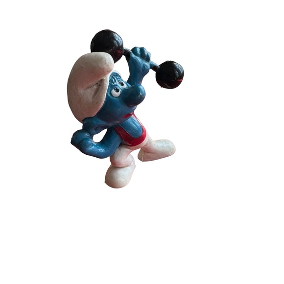 1972 Schleich Smurfs PVC Figure 20020-Barbell Gymnast Smurf w/ Red Shirt - Picture 2 of 6
